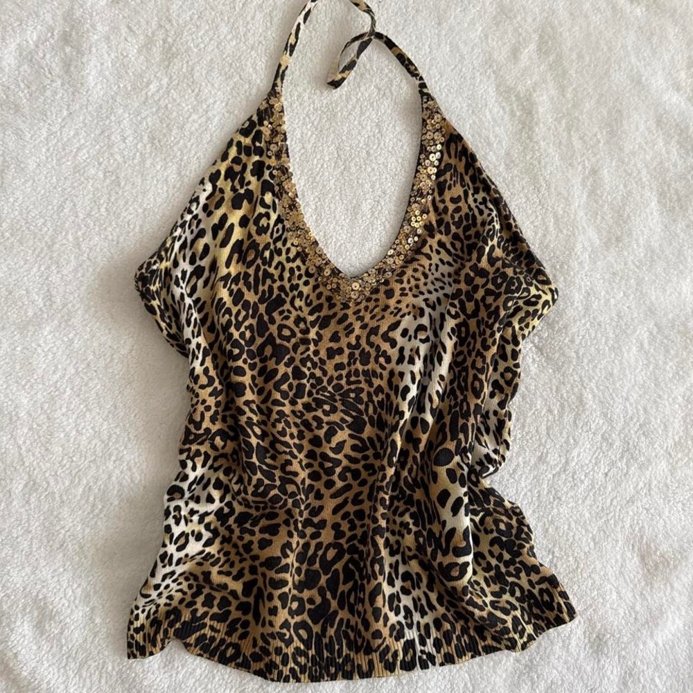 glamour y2k Leopard print halter top